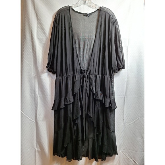 UPS & DOWNS Sheer Tie-Front Peignoir Robe Sz 2X Black Cover-Up Romantic Witchy - Picture 1 of 4